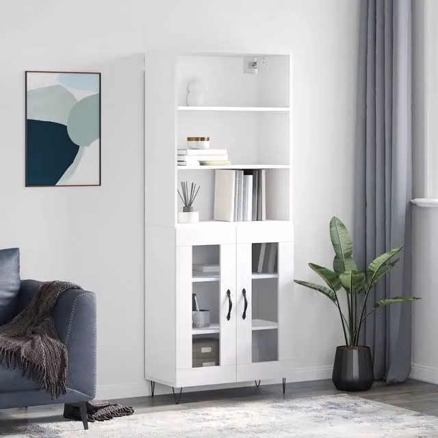 Credenza moderna bianca da parete vidaXL L: 69,5 cm, P: 34 cm, H: 180 cm