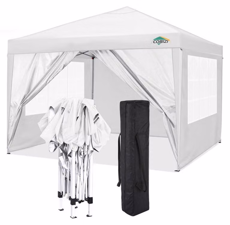 Gazebo da esterno 3x3 metri, impermeabile, con protezione UV 50+ e dotato di 4 pannelli laterali, colore bianco