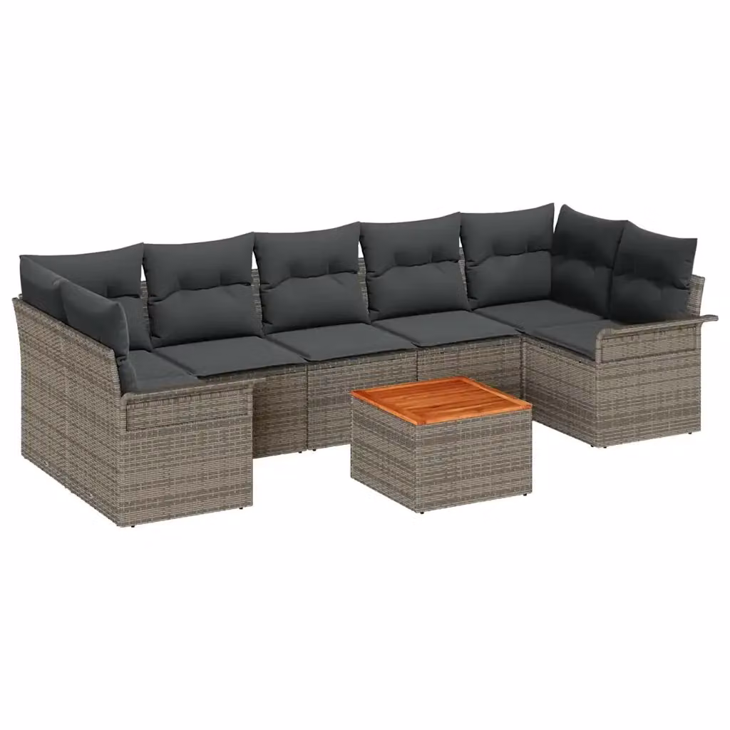 vidaXL Set Divano da Giardino 8 Pezzi con Tavolino, Design a L, Grigio – 2