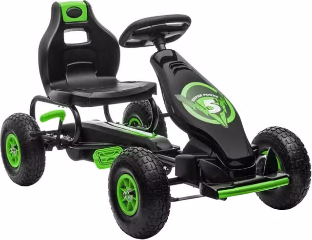Go-kart per bambini con pedali e sedile regolabile, verde e nero, 121 x 58 x 61 cm, per interni ed esterni, da 5 anni