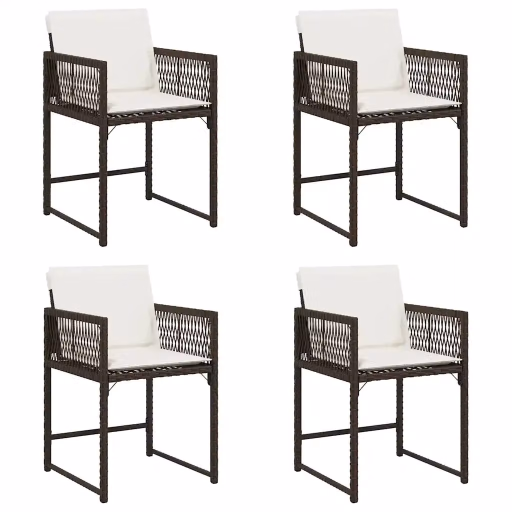 Set di 4 sedie da giardino con cuscini vidaXL in polyrattan marrone e bianco con braccioli – 2