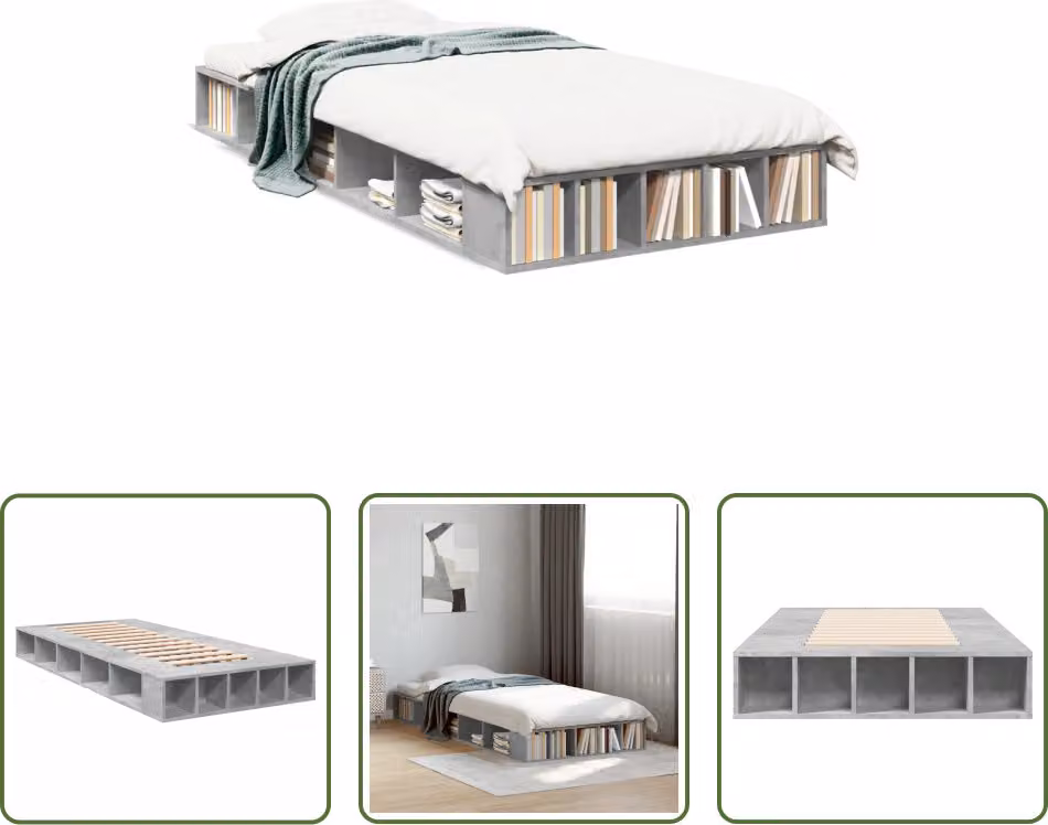 The Living Store Struttura per letto in cemento grigio 100x200 cm Materiale a base di legno