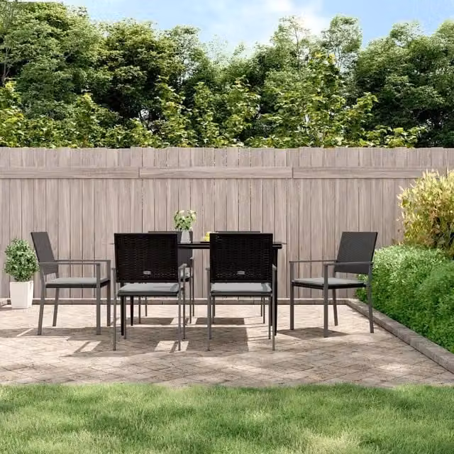 Sedie da Giardino con Cuscini 6pz Nere 54x62,5x89 cm Polyrattan 3187082