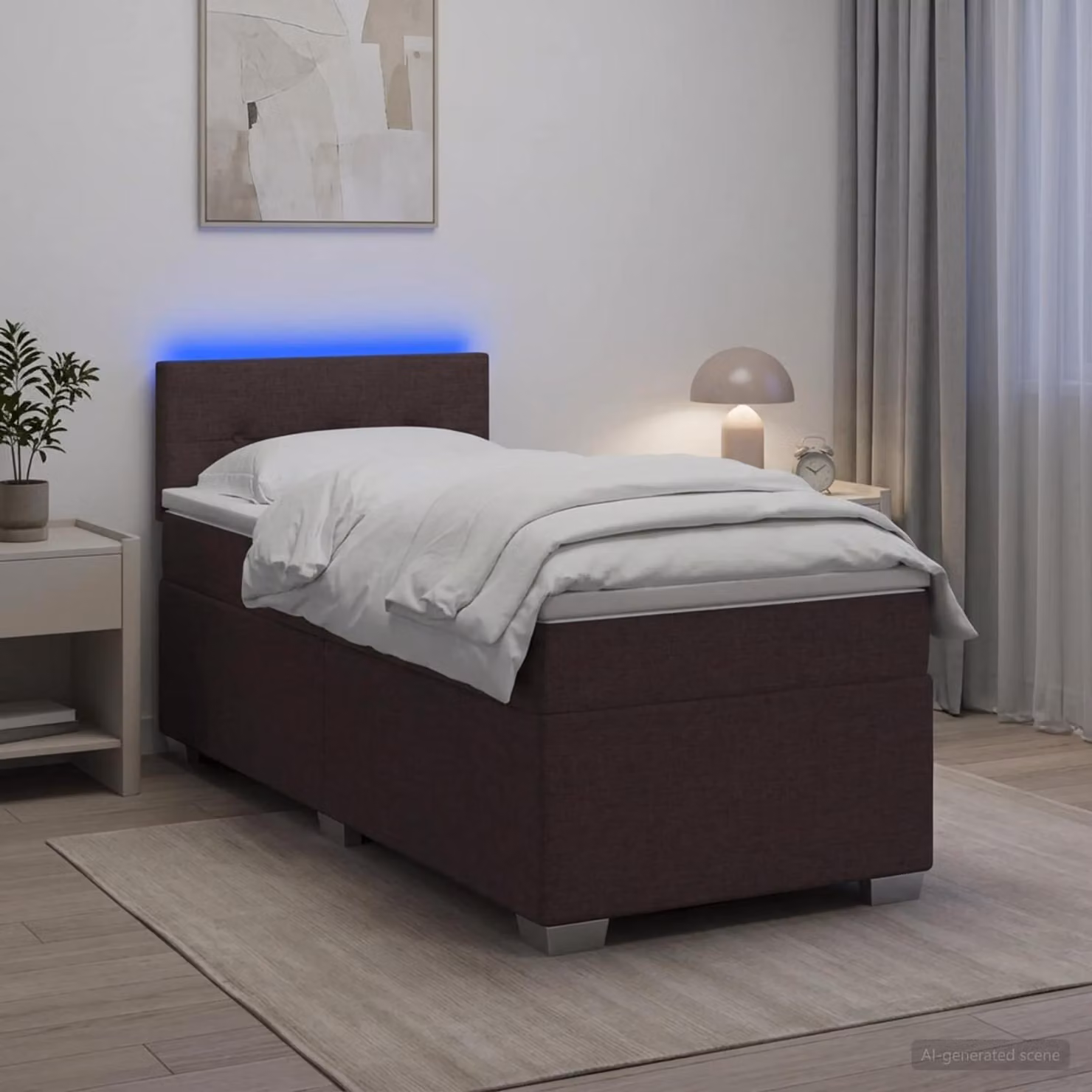 Letto con Box Spring, Materasso Ibrido e Illuminazione LED vidaXL, Marrone Scuro, L: 80 cm, P: 200 cm