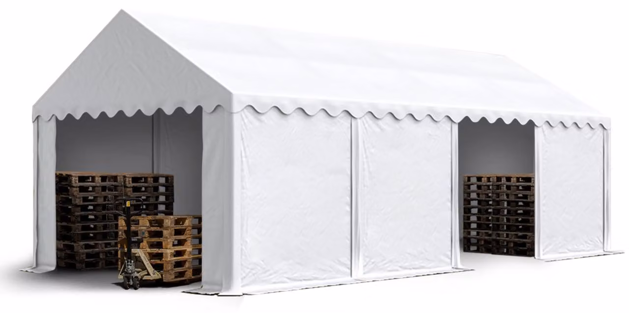 TOOLPORT Tendone deposito 4x8 m PVC 750 N tenda capannone bianco telaio perimetrale e rinforzo del tetto