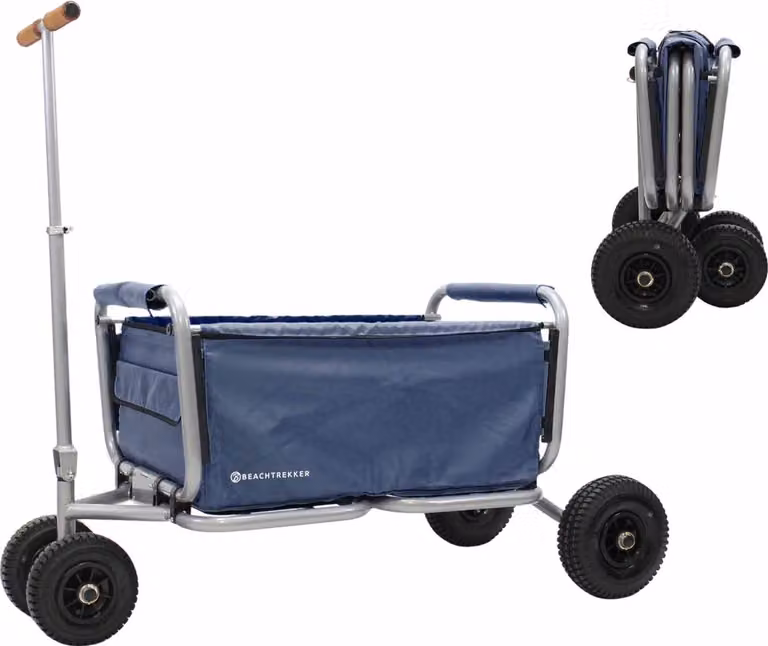 Beachtrekker carrello pieghevole Life con freno di stazionamento integrato blu e pneumatici