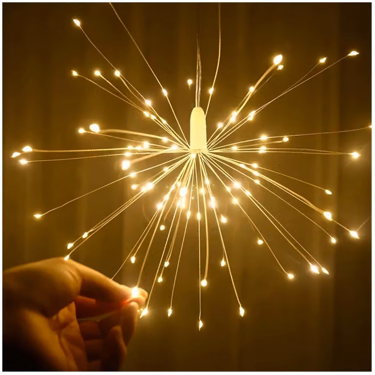 Catena luminosa a LED con 90 luci a forma di stella, luce bianco caldo, con telecomando, 8 modalità