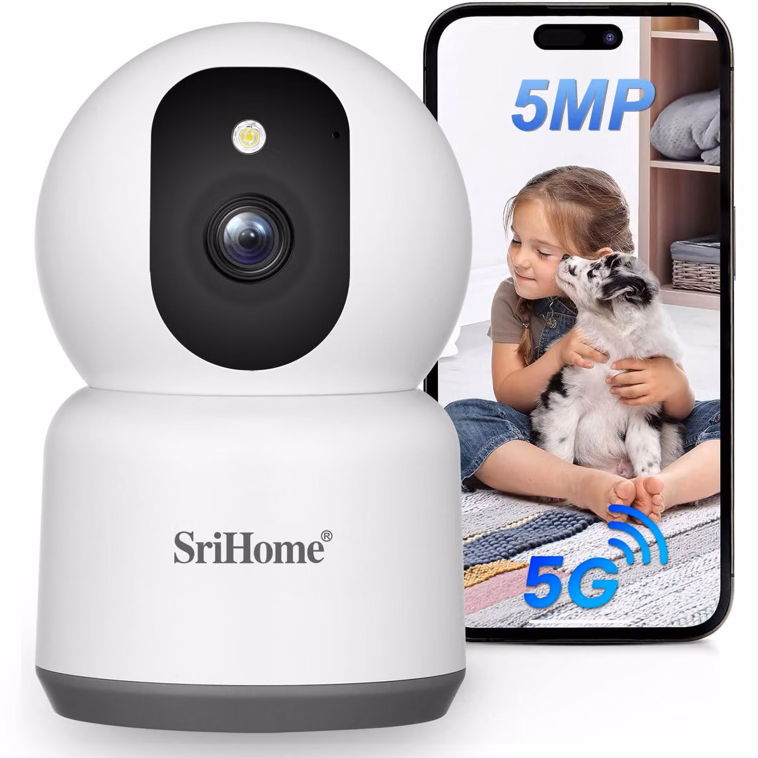 Telecamera di sicurezza, 5 MP, Wi-Fi, rilevamento del movimento umano, visione notturna, audio bidirezionale, tracciamento del movimento