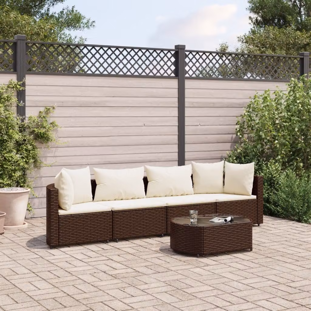Maison Exclusive - Set divani da giardino 5 pezzi con cuscini Marrone Poly Rattan