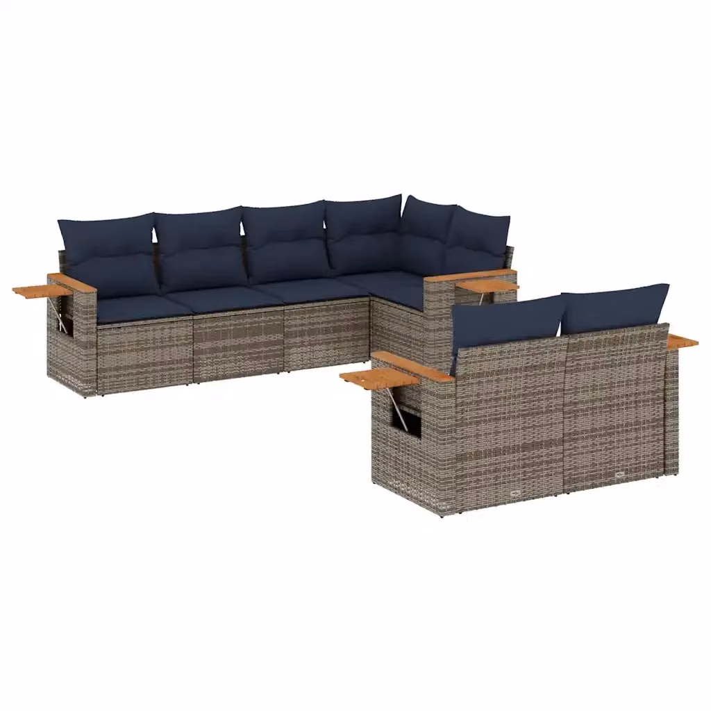 vidaXL Set Divani da Giardino a L 7 pz in Polyrattan con Cuscini Blu e Grigio – 2