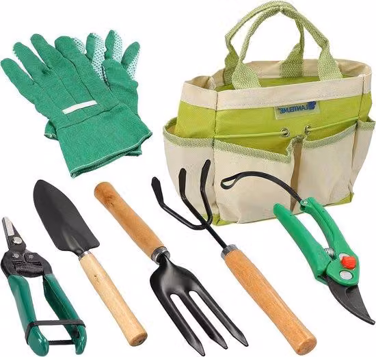 Set di attrezzi da giardino Famanu - composto da 7 pezzi, con custodia e strumento di taglio