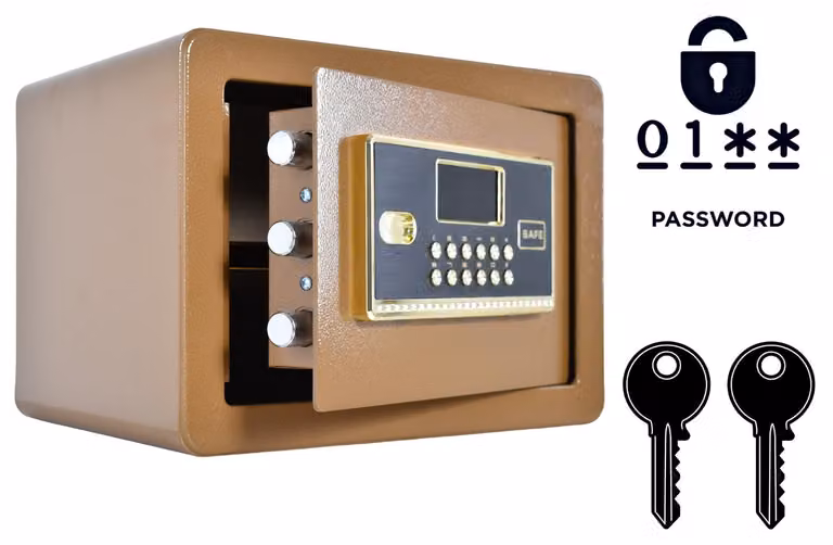 Cassaforte blindata per uso domestico con serratura elettronica e chiave 25x35x25 cm Marrone