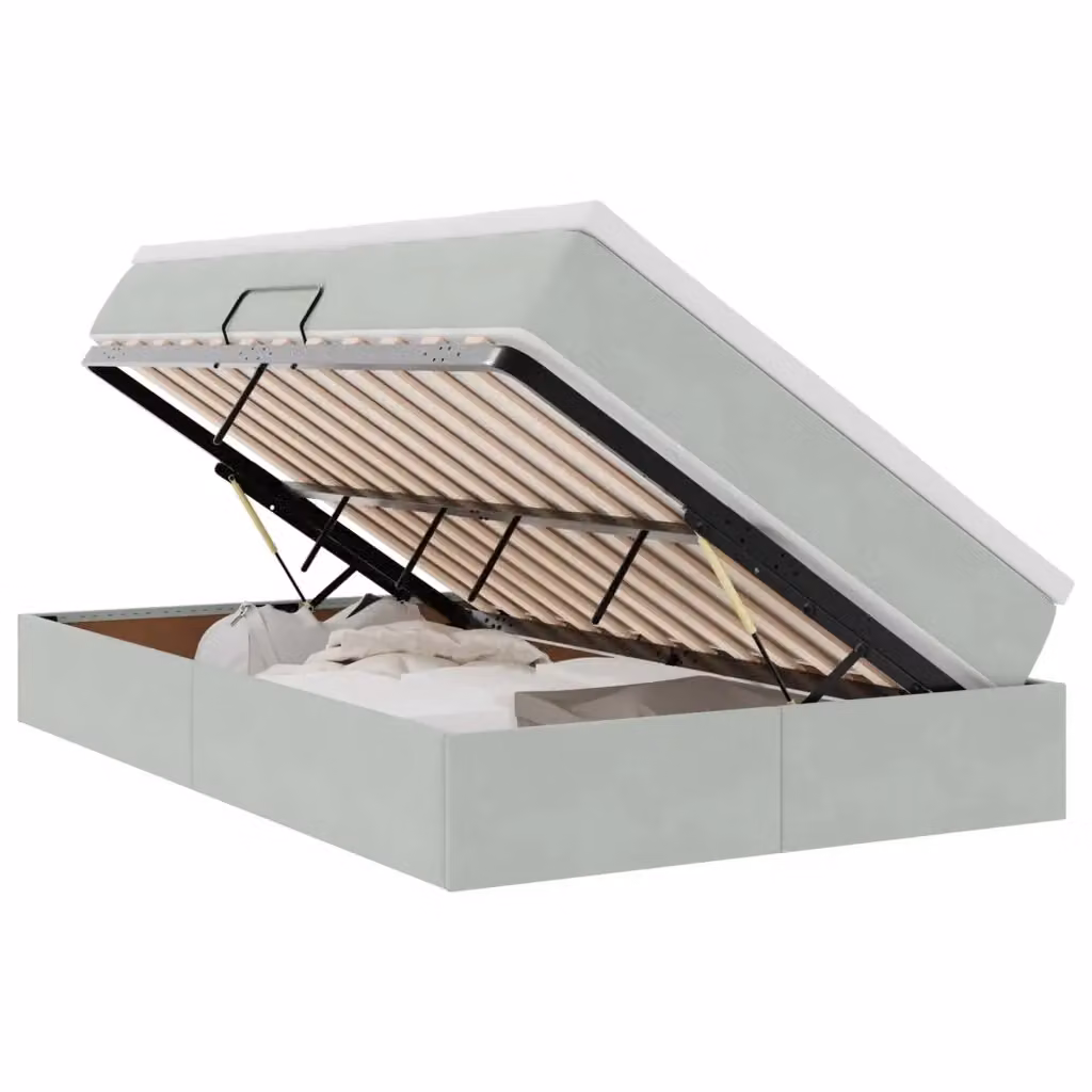 Letto con contenitore e materasso ibrido vidaXL in tessuto grigio L/P/H: 200 x 120 x 48,5 cm – 2