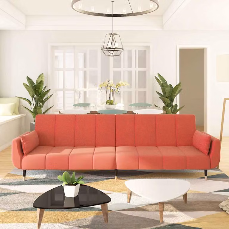 vidaXL Divano Letto Click-Clack in Velluto Rosa con Cuscini, Funzione Letto e Poggiatesta Regolabile, L/P/H: 220 x 100 x 69 cm