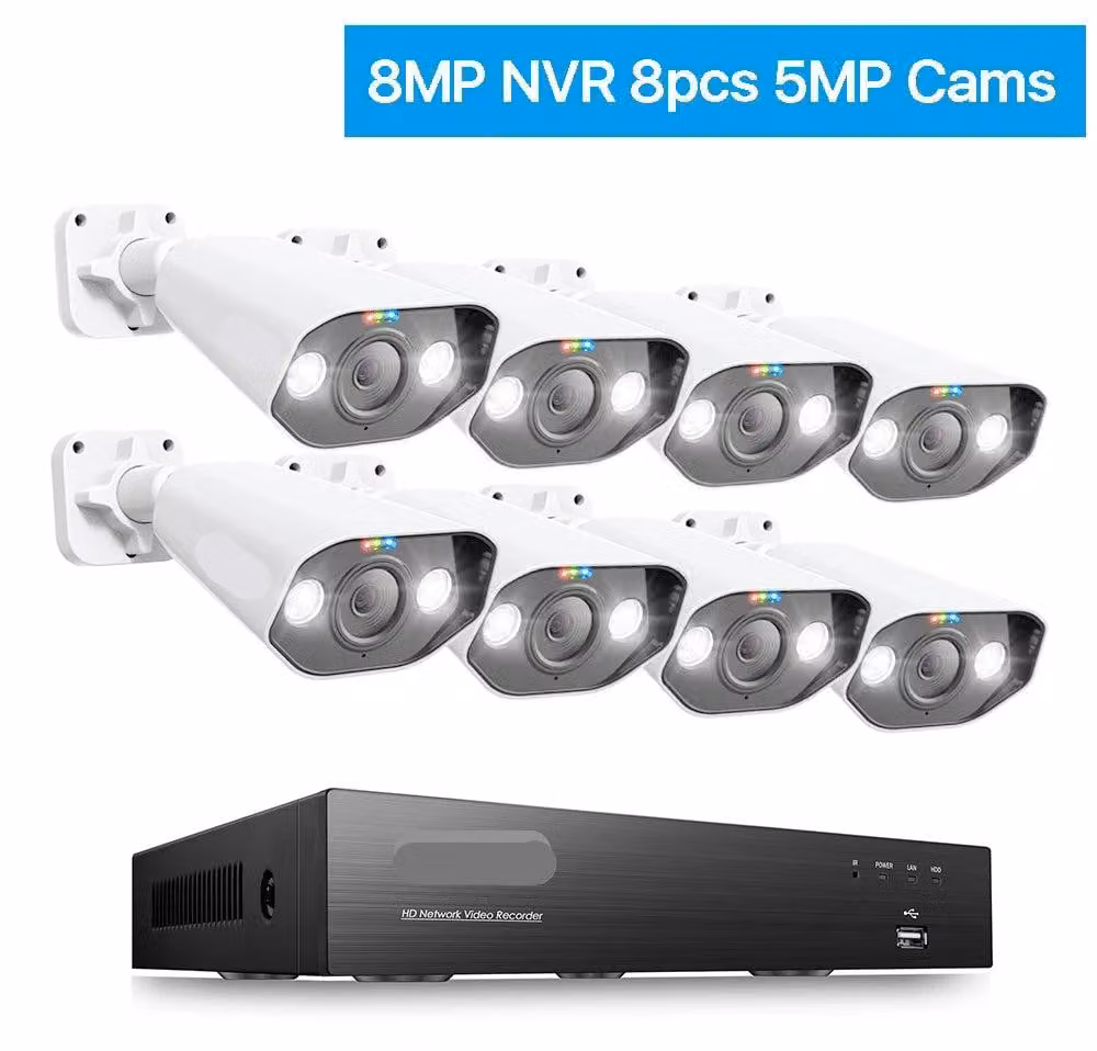 Sistema di sicurezza: 8 telecamere IP da 5MP – Ultra HD, visione notturna, PoE – Hard disk da 2TB