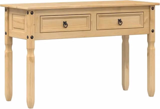 Tavolino Consolle Corona in Legno Massello di Pino Marrone, L 115 x P 46 x H 73 cm