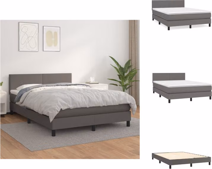 vidaXL Letto a molle con materasso grigio 140x200 cm in Pelle finta - Letti & strutture letto