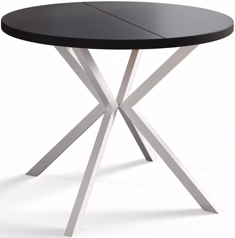 Alpi Moebel, Tavolo da Pranzo Rotondo, Tavolo da Cucina Allungabile, Diamentro: 100-180 cm, Gambe in Metallo Bianche, Nero, Collezione Loft Liten
