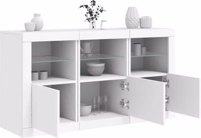 Credenza con Luci LED-Buffet-Armadio da cucina Bianca 123x37x67 cm 840032