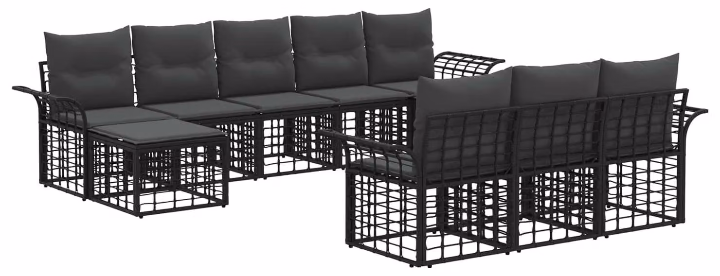 Set di divani da esterno 10 pcs Nero e Grigio scuro Poliestere