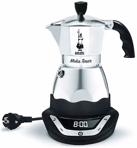 Moka Bialetti Timer Macchina da Caffè Automatica per 3 Tazze con Timer Programmabile e Funzione Mantieni Caldo, Colore Nero e Argento