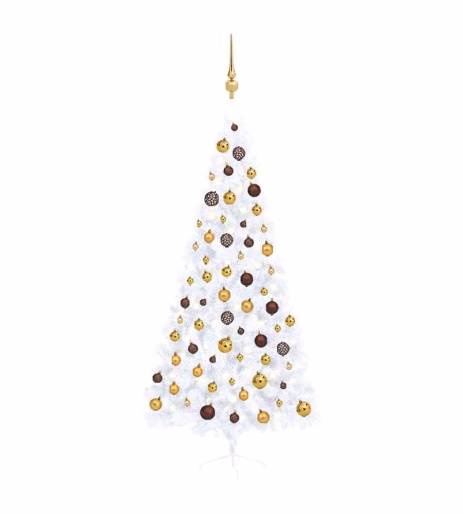 Set Albero Natale Artificiale a Metà LED Palline Bianco 210cm