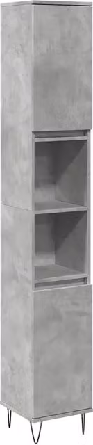 Armadietto da bagno moderno sospeso in legno e metallo grigio con ripiani interni L: 30 cm, P: 30 cm, H: 190 cm