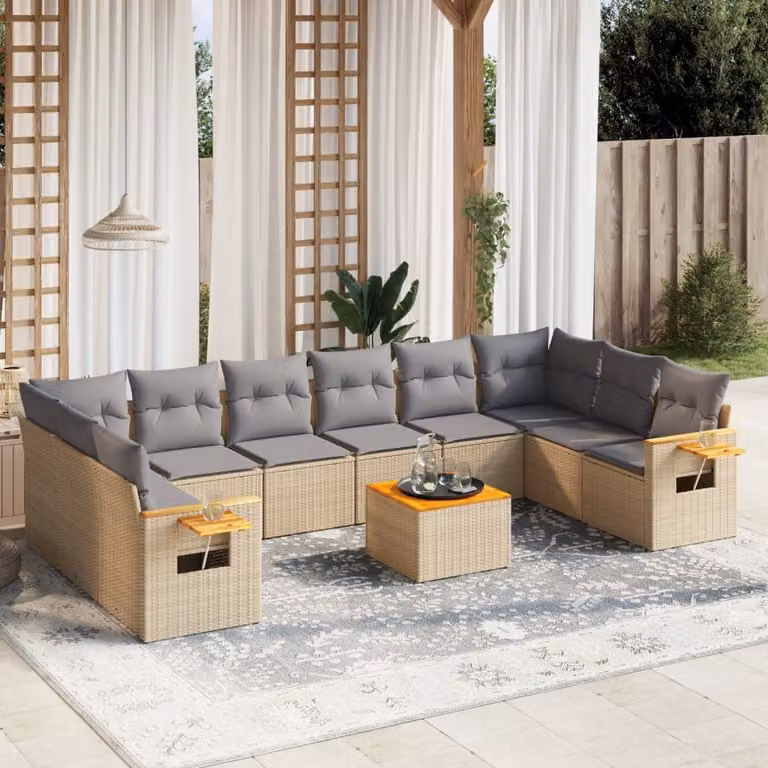 Maison Exclusive - Set Divani da Giardino 11 pz con Cuscini Beige in Polyrattan