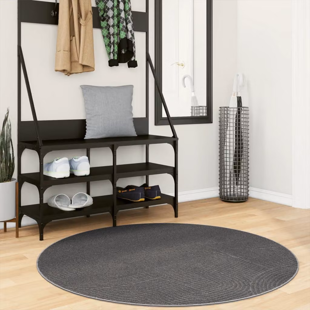 Tappeto rotondo vidaXL IZA in poliestere con design geometrico scandinavo, colore grigio antracite, Ø 120 cm