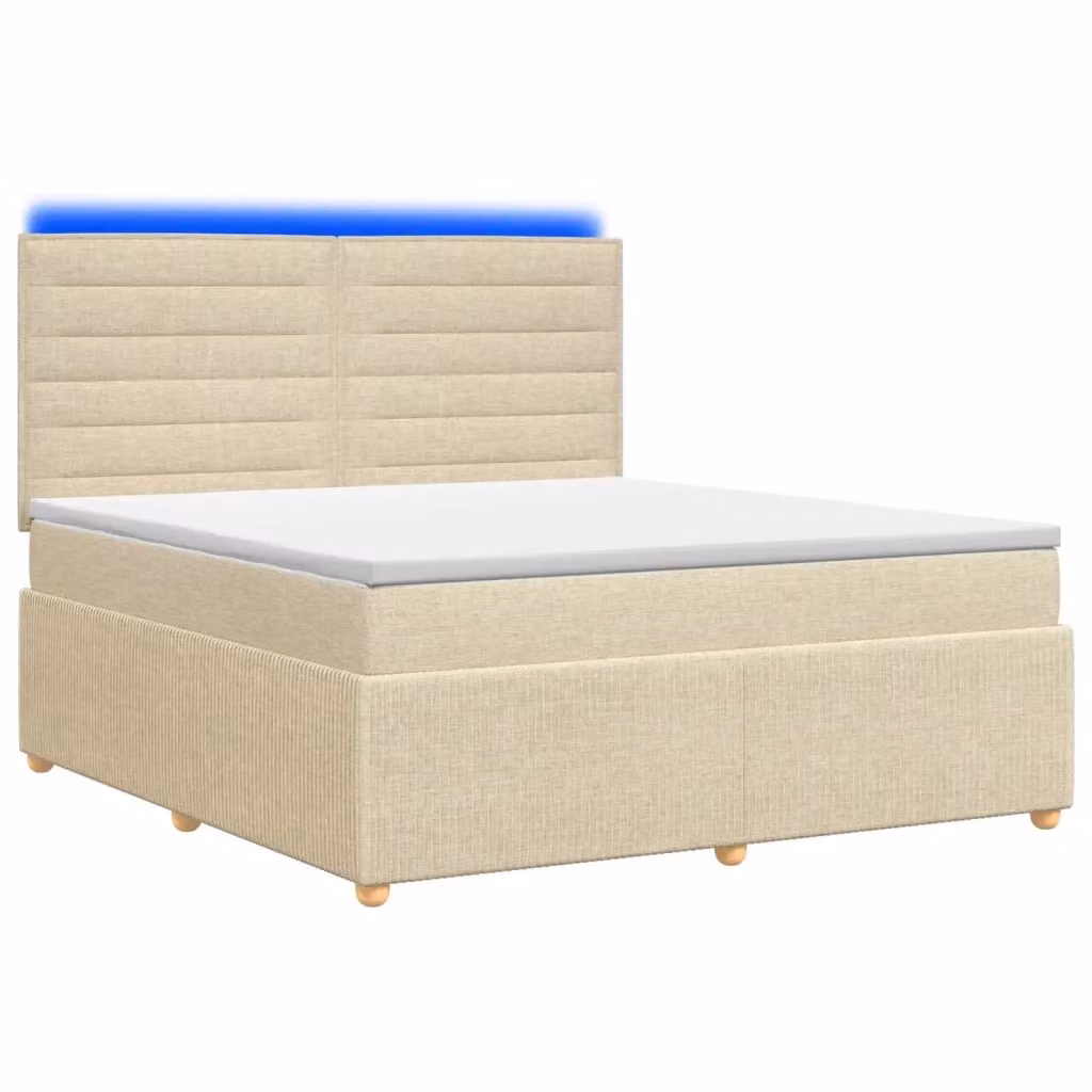 Letto Box Spring vidaXL con Materasso Ibrido e Illuminazione LED, Colore Beige e Bianco, L/P: 140 x 200 cm – 2