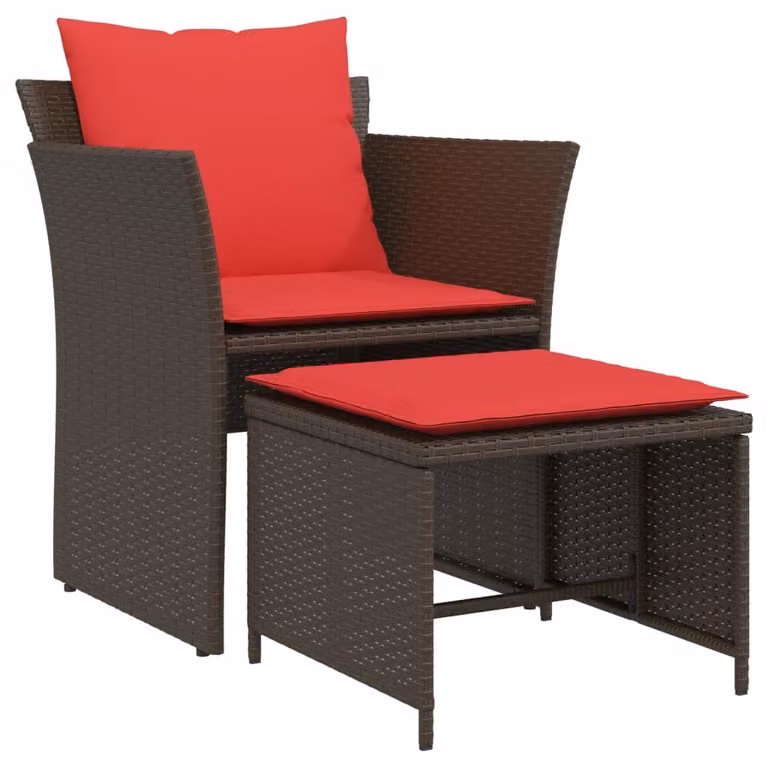 Sedia da Giardino con Poggiapiedi in Polyrattan Marrone