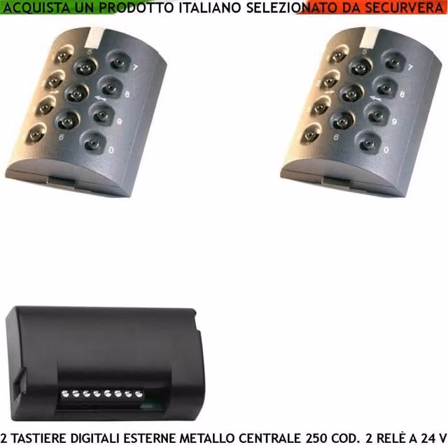 Kit 2 Tastiere Digitali Antivandalo Esterne BE.PLAY Grigie con Centralina BE-REC, 10 Tasti Numerici Retroilluminati, 250 Codici Utente, 2 Relè, Protezione IP54