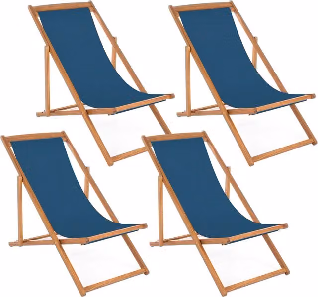 Set 4 Sedie Sdraio Reclinabile Pieghevole 60x106x88h cm in Legno Relax Noemi Blu