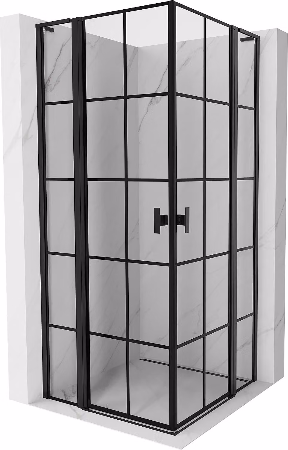 Mexen Mist L Cabina doccia a battente Duo 115 x 115 cm, griglia nera, nera - 8A4L-115L-115P-70-77