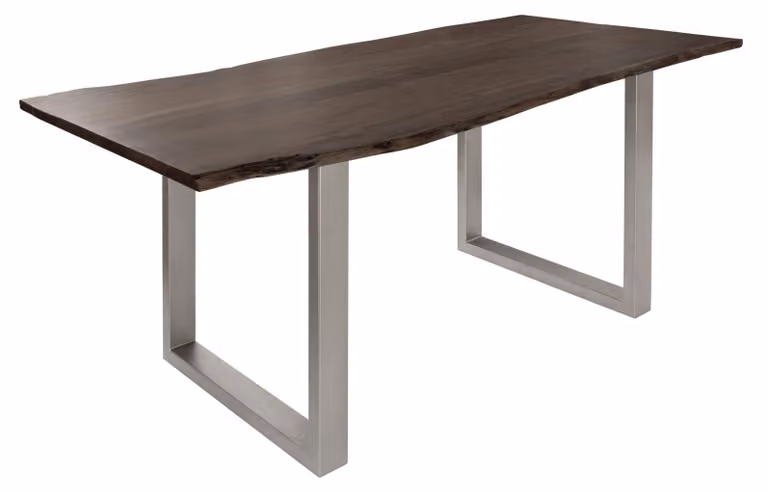 MASSIVMOEBEL24 | FREEFORM 3 Tavolo da pranzo in legno di acacia - laccato grigio / gambe di ferro - argento mat 160x90x76