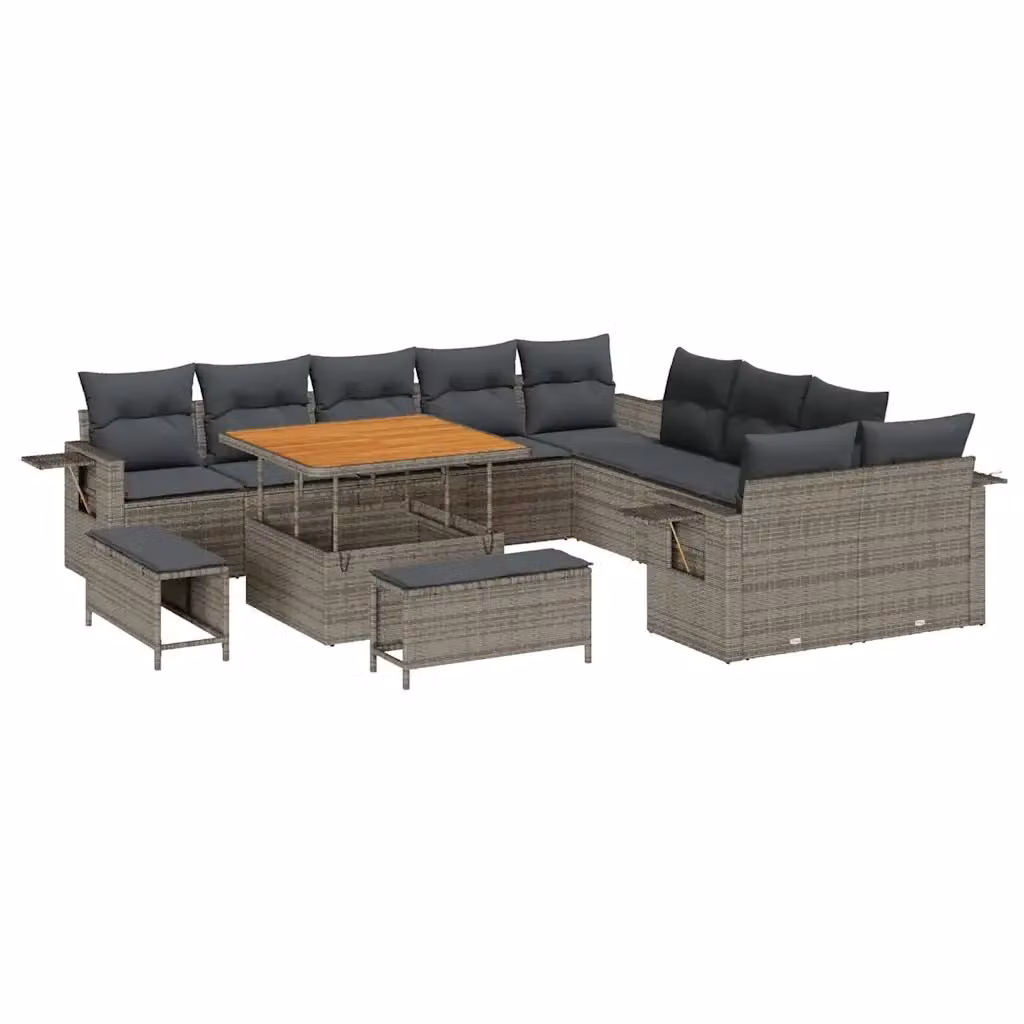 Set Divano da Giardino vidaXL a Forma a U in Polyrattan Grigio con Cuscini e Tavolino da Caffè – 2