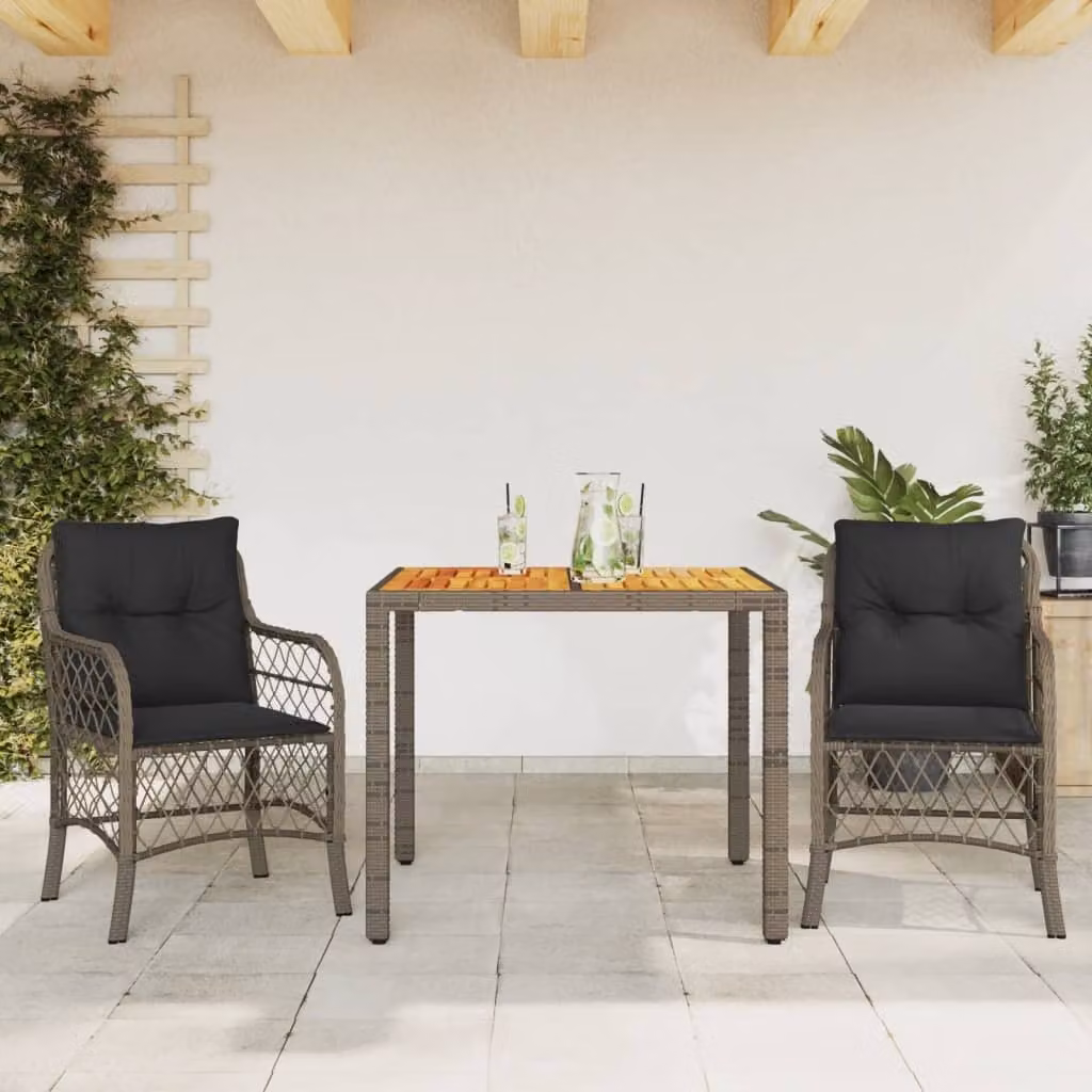 Maison Exclusive - Set da Bistrò 3 pz con Cuscini Grigio in Polyrattan