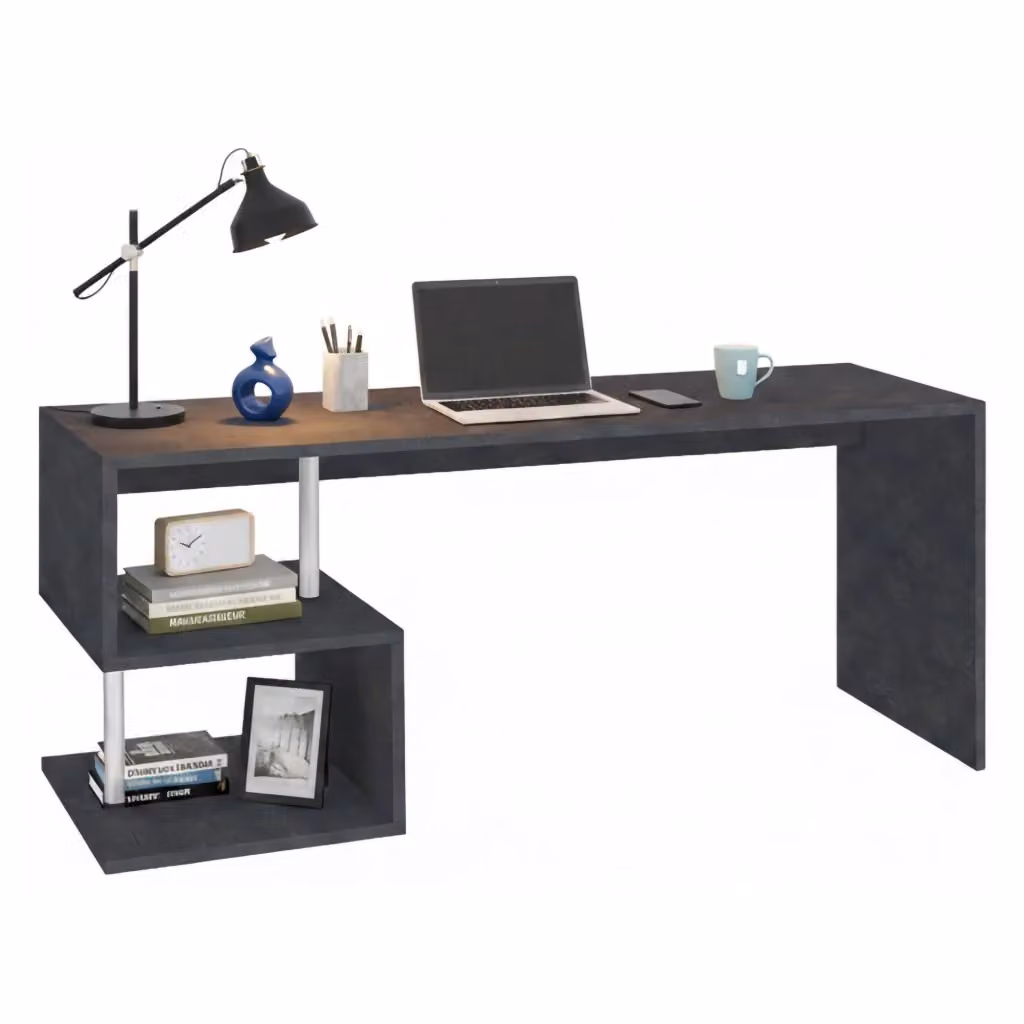 Scrivania Poseidone DMORA con 2 Ripiani, Grigio, L: 180 cm, P: 60 cm, H: 78 cm – 2