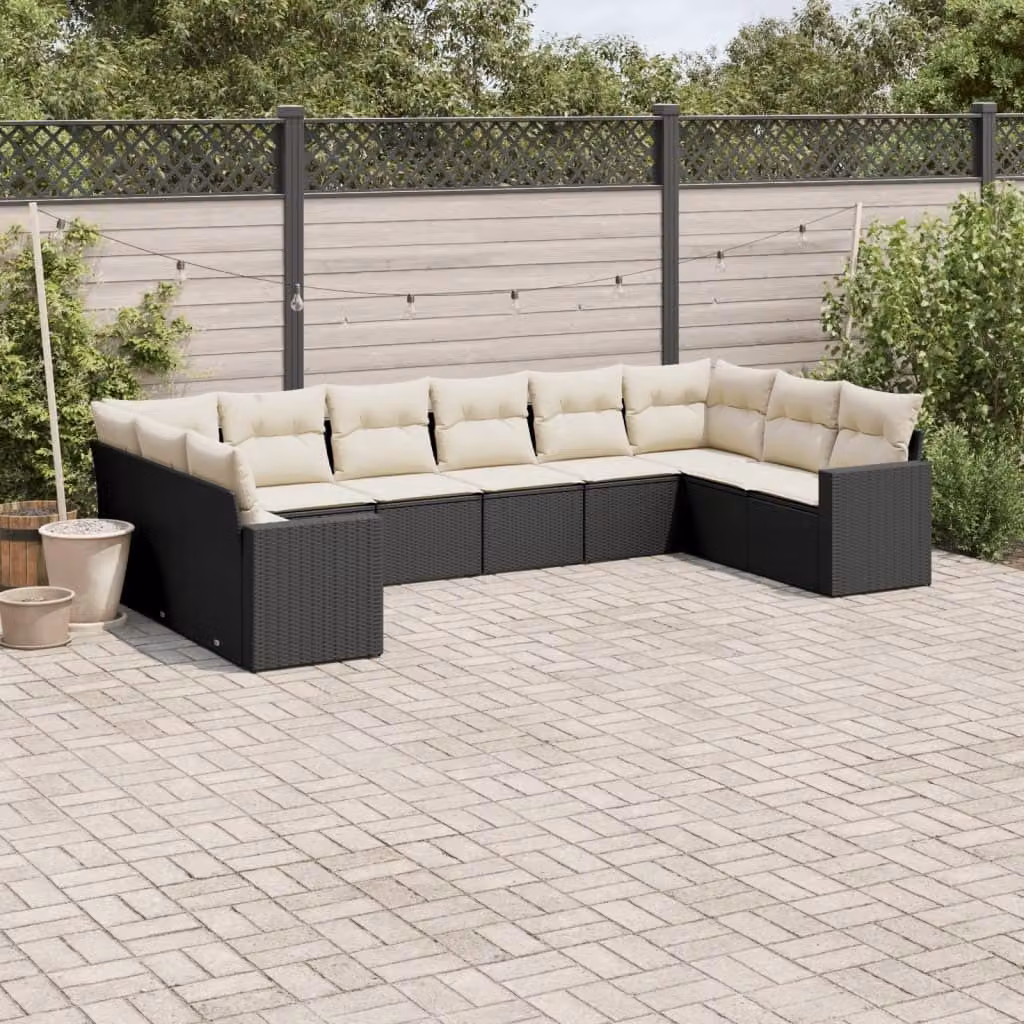 Maison Exclusive - Set da giardino 10 pezzi con cuscini in polyrattan nero