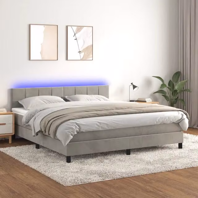 Letto Ibrido con Materasso e Illuminazione LED vidaXL in Velluto Grigio e Bianco L/P: 160 x 200 cm – 1