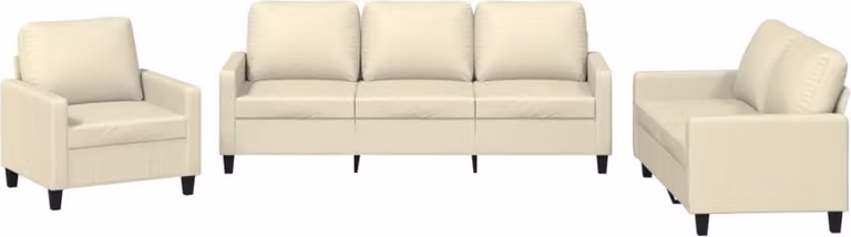 Set di Divani 3 pz con Cuscini crema in Pelle finta