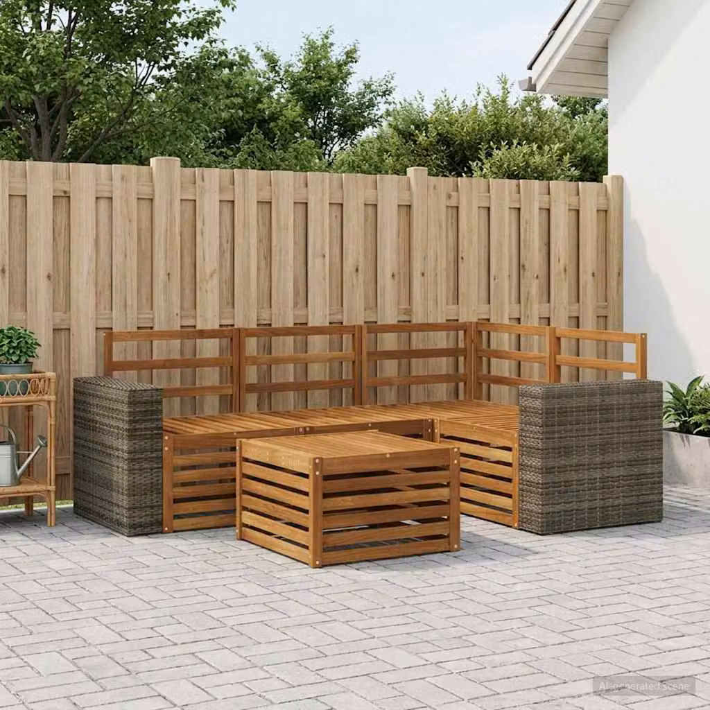 Set di divani da esterno vidaXL a forma di L con tavolino da caffè, struttura in legno di acacia e cuscini in poliestere resistente ai raggi UV, colore marrone