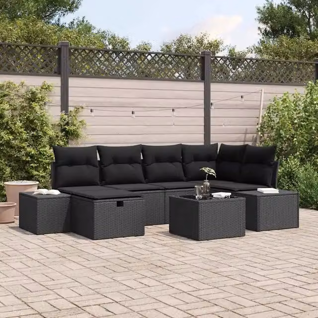 Set Divano da Giardino 7 pz Nero polyrattan 3359392