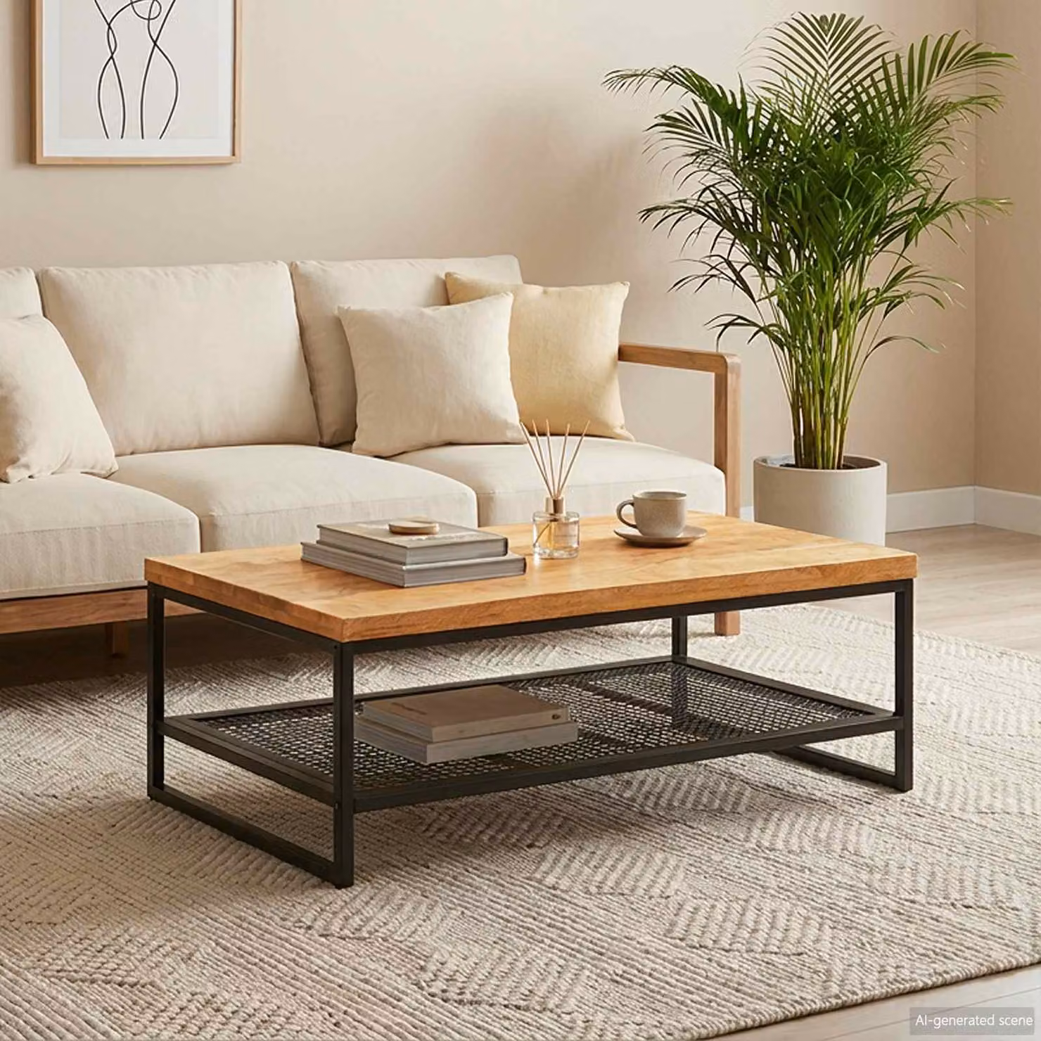 vidaXL Tavolino da salotto in legno di mango massello e metallo, stile industriale, Marrone e Nero