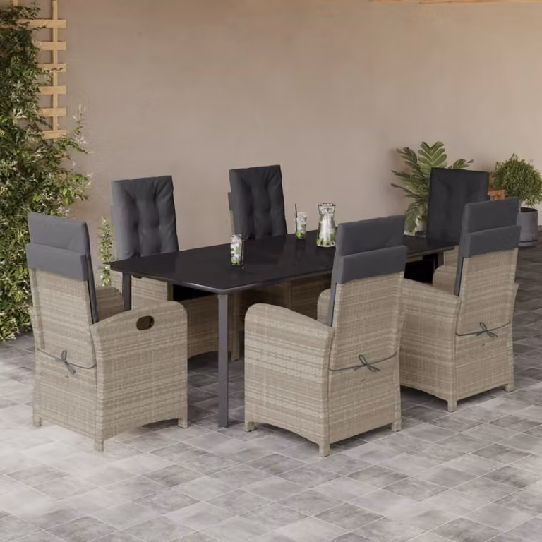 Maison Exclusive - Set da pranzo da giardino 7 pezzi con cuscini in polyrattan grigio chiaro