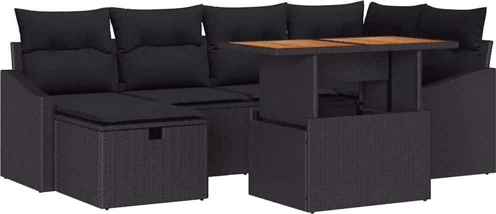 Set Divano da Giardino 7 pcs Nero polyrattan