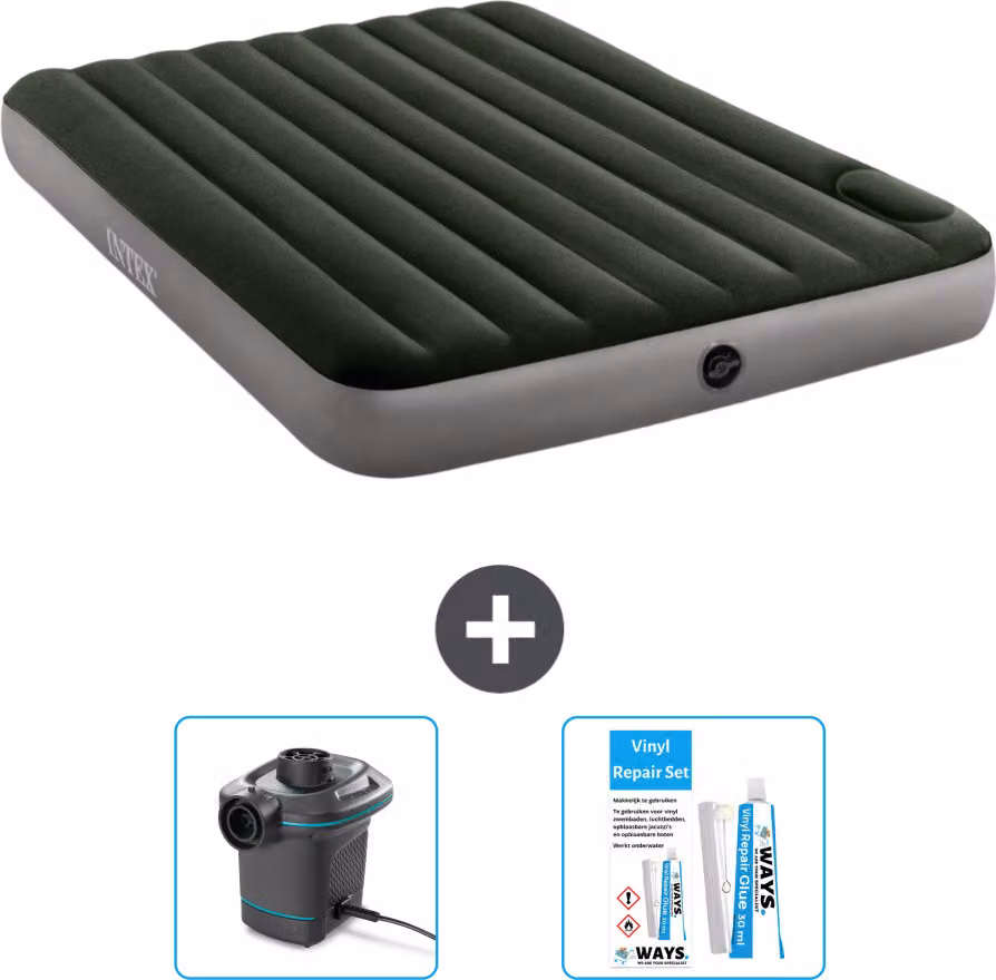 Letto ad aria Intex - 2 persone - 152 x 203 x 25 cm - Verde - Pompa e kit di riparazione