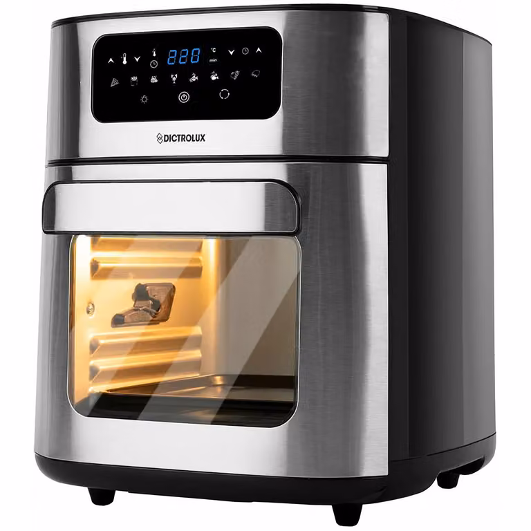 Forno Friggitrice ad aria DICTROLUX Major Fry da 10 litri, 1700 Watt, Argento in Acciaio Inox con Display Digitale e Timer