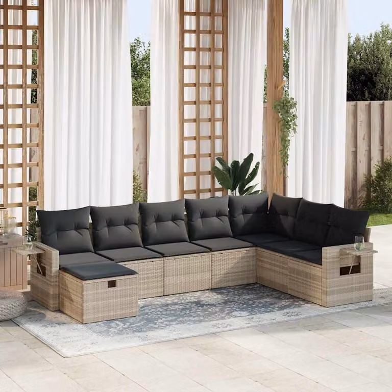 Maison Exclusive - Set da giardino 8 pezzi con cuscini Grigio chiaro Polyrattan