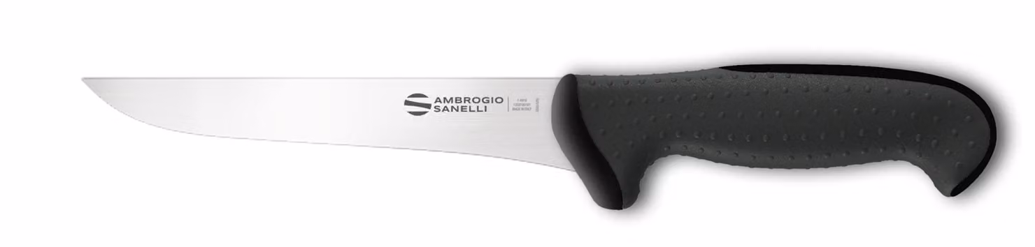 Coltello disosso stretto linea Tecna di Sanelli Ambrogio, lama cm 14, manico nero